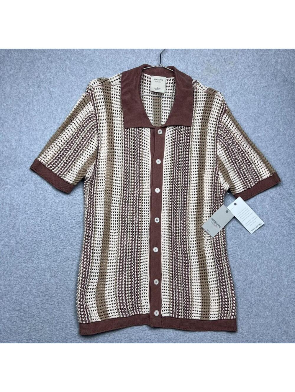 Massive Luxury Crochet Knit Polo Shirt Retro 90s Grandpacore Resort Boho S NWT